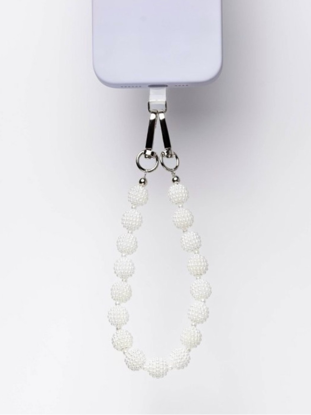 NIB White Beaded Phone Wrist Strap with Silver Clasp
